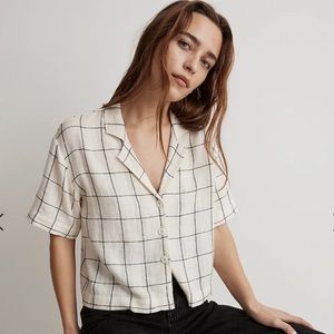 4 for 20! Madewell Linen-Blend Resort Crop Shirt in Windowpane size XXS